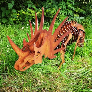 Rostiger Metall Dinosaurier Styracosaurus - 3D Styracosaurus - Garten Ornamente - Kunst - Dino - Jurassic Park - T-Rex - 3D Dinosaurier - Triceratops