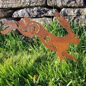 Leaping Rusty Metal Hare  - Pagan - Garden Ornaments - Art - Celtic Gift - Rodent - Rabbit - Dancing