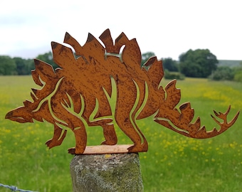 Rusty Metal Stegosaurus Dinosaur Fence Post Topper - Garden Ornaments - Art - Stegosaur - Dino - Jurassic Park