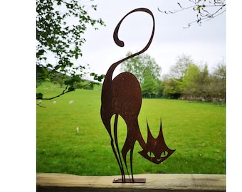 Rusty Metal Cat Fence Topper - Witches Cat - Halloween Cat - Black Cat - Cat Garden Decor