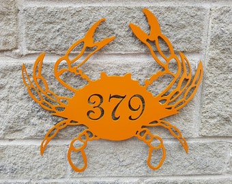 Cartello con indirizzo Crab House in metallo personalizzato - Cartello Seaside