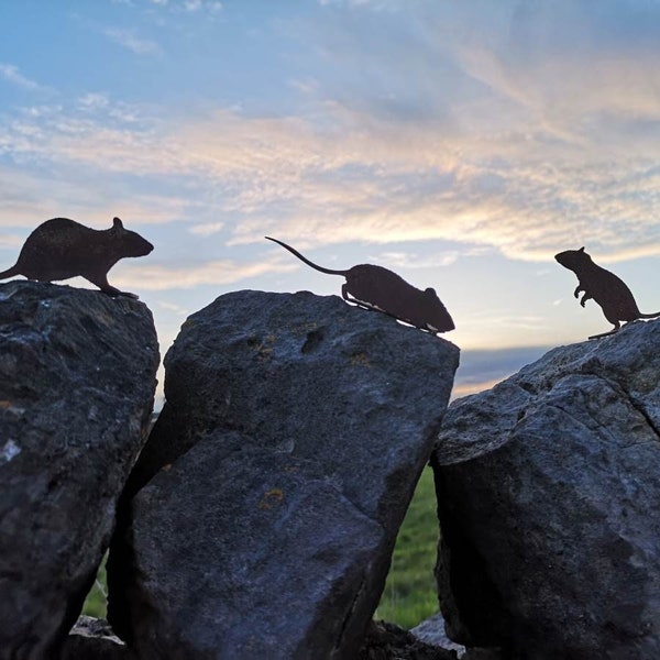 Ensemble de 3 souris en métal rouillé / souris en métal rouillé / décor de souris / souris rustique / cadeau de souris