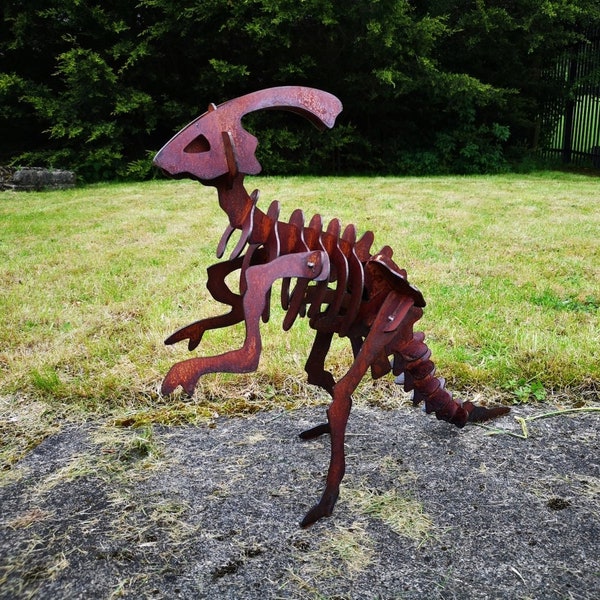 Rusty Metal Dinosaur Parasaurolophus  - Garden Ornaments - Art - Raptor - Dino - Jurassic Park - T-Rex - 3D Dinosaur
