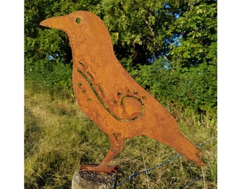 Rusty Metal Crow Fence Post Topper / Raven / Bird Art / Garden Sculpture / Pagan Gift / Rustic / Boho / Ornament / 3D