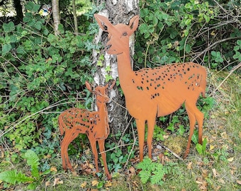 Rusty Metal Doe and Fawn Deer / Red Deer / Deer Garden Decor / Metal Stag / Stag Deer / Deer Family / Metal Reindeer / Garden Sculpture
