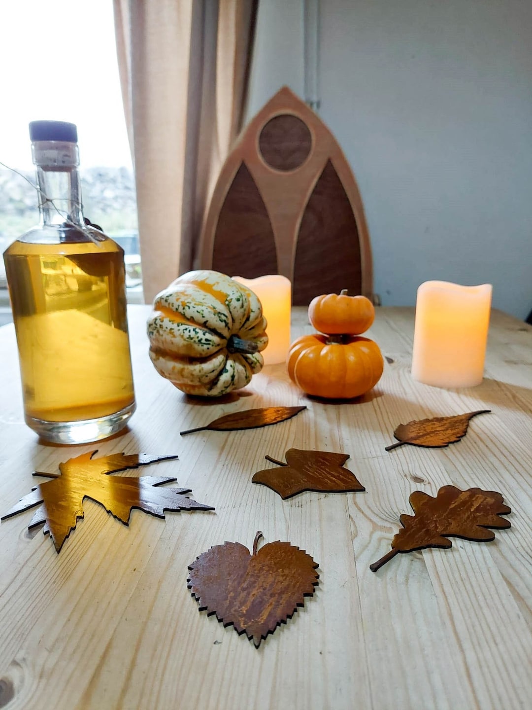 Pack of 6 Metal Leaves / Table Decor / Metal Windchime / Hanging Mobile / Leaf Decor / Pagan