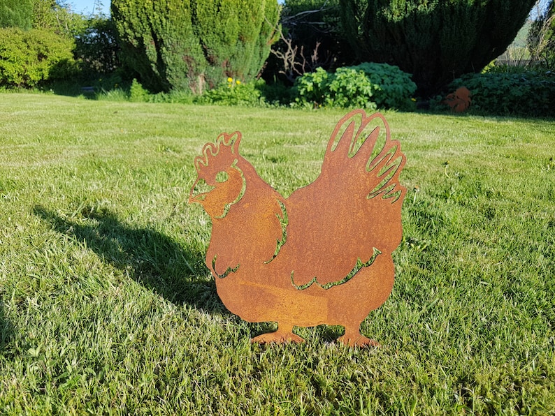 Rusty Metal Chicken Garden Ornaments Art Rooster Hen Etsy