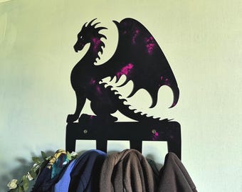 Dragon Bedroom Door 4 Hanger Hook for Clothes or Keys Made From Steel Custom Colours!  Children Mythical Teenage Gothic Hallway Hats