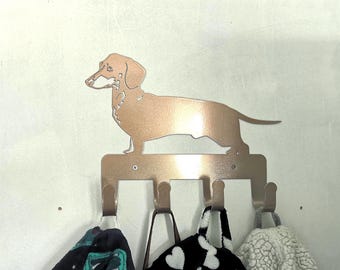Sausage Dog Bedroom Door 4 Hanger Hook for Clothes or Keys Made From Steel Custom Colours!  Also known as a Dachshund gift for dog lovers