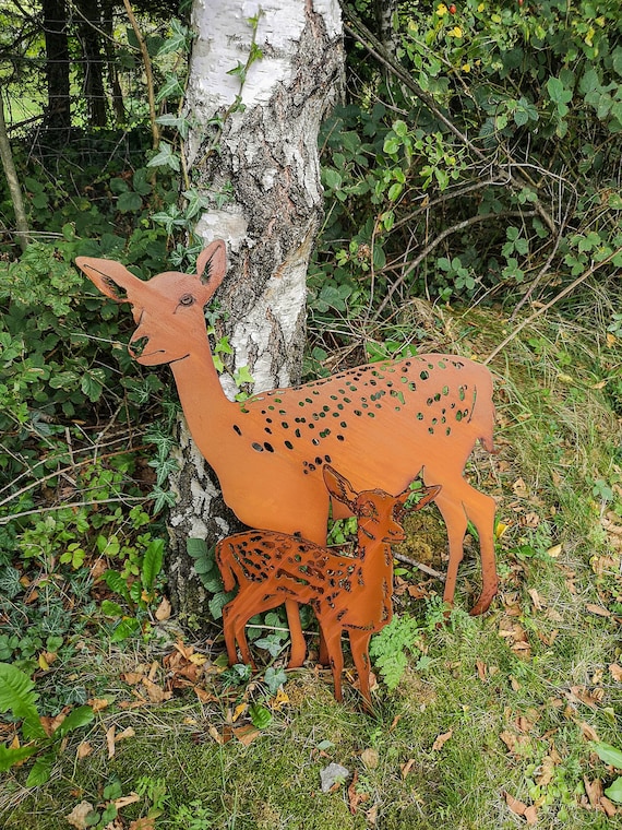 Decoration cerf, biche et faon metal rouillé, déco jardin, Noël