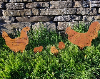 Rusty Metal Family of Chickens - Garden Ornaments - Art - Chicken - Hen - Farm Animals - Rooster - Cockerel