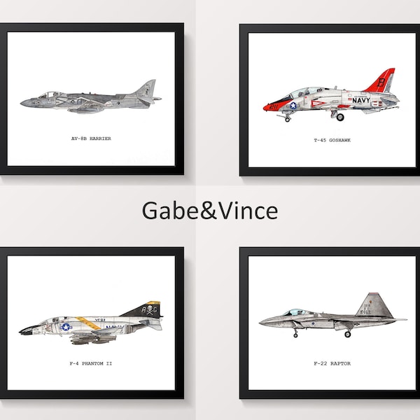 Airplane Prints, Airplane Print, Set of 4 Fighter Jet Airplane Prints, Fighter Jet, Boys Room Wall Art, Airplane Wall Art Decor
