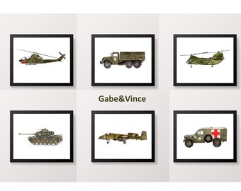 Army Vehicle Print, Army Vehicle Printable, Set of 6, Boys Room, Army Room Theme, Printable Military Vehicles, Army Prints, INSTANT DOWNLOAD