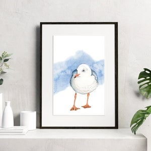 Seagull Watercolor Print: Coastal Beach House Wall Art