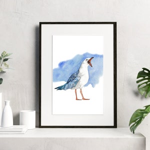 Seagull Watercolor Painting: Coastal Beach House Art (Digital Download)