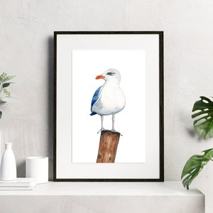 Seagull Watercolor Print: Coastal Beach House Wall Art