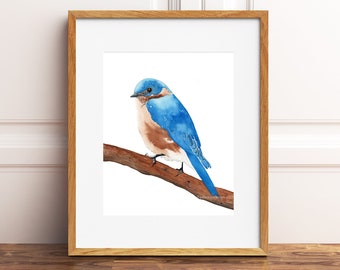 Bluebird Watercolor Print, Bluebird, Bird Art, Wall Decoration, Bluebird Art Print, Watercolor, PHYSICAL PRINT by Kenley Jones