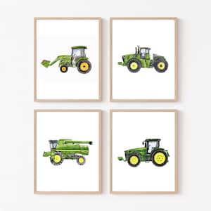Watercolor Tractor Prints: Farm Vehicle Art, Set of 4 (Digital Download)