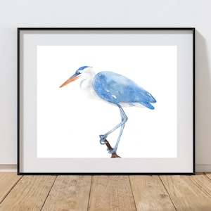 Great Blue Heron Watercolor Print, Blue Heron Print, Coastal Wall Art, Beach House Wall Art, Blue Heron Art Print, Blue Heron,