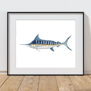 Blue Marlin Print | Coastal Watercolor Wall Art | Ocean Fish Décor | Beach House Decor | Digital Download
