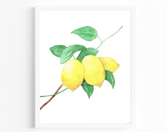 Lemon Print, Lemons Watercolor Printable, Kitchen Wall Art, Kitchen Decor, Lemon Fruit Art, Lemons Printable, Digital Download