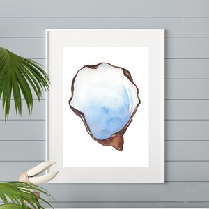 Oyster Print, Blue Oyster Watercolor Print, Coastal Wall Art and Home Decor, Beach Wall Art, Oyster, Nautical Theme Décor