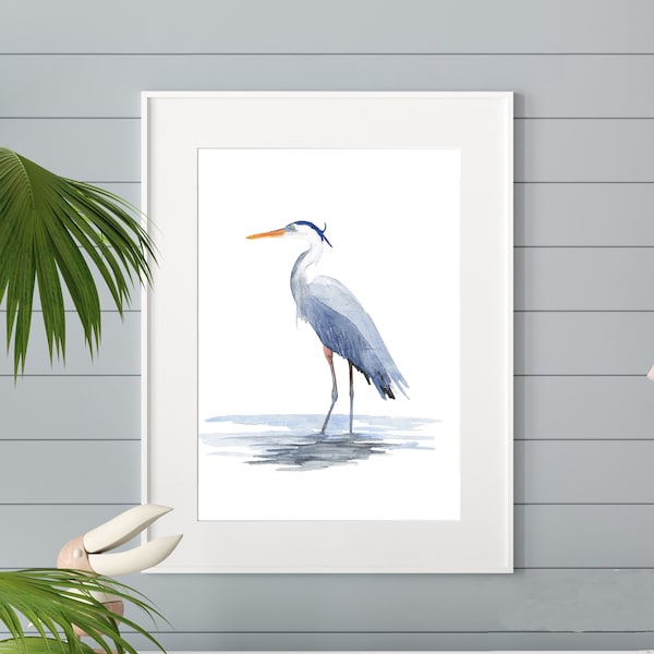 Great Blue Heron Printable, Blue Heron, Coastal Wall Art, Beach House Wall Art, Home Decor, Bird Art, Digital Download