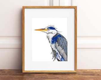 Great Blue Heron Print, Blue Heron Printable, Printable Coastal Wall Art, Beach House Wall Art, Home Decor, , INSTANT DOWNLOAD