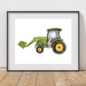 Watercolor Green Tractor Print: Boys Room Farming Decor (Digital Download)