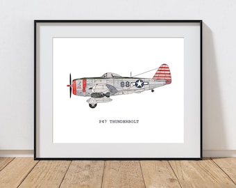 P-47 Thunderbolt Airplane Print | WWII Fighter Wall Art | Printable Aviation Decor | Instant Digital Download