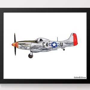 Airplane Print, P-51 Mustang, Watercolor Print, Kids Room Wall Art, Aviation Art, INSTANT DOWNLOAD image 3