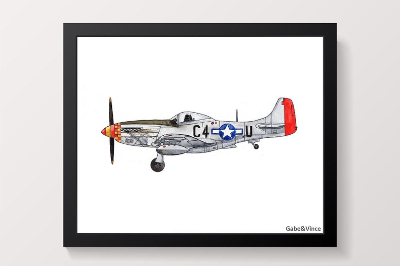 Airplane Print, P-51 Mustang, Watercolor Print, Kids Room Wall Art, Aviation Art, INSTANT DOWNLOAD image 3