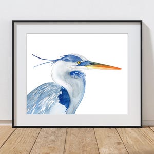 Blue Heron Watercolor Print, Printable Coastal Wall Art from an Original Watercolor Painting by ©Gabe&Vince