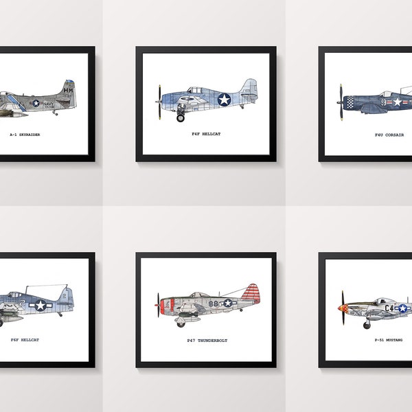 Airplane Print, Airplane Prints, Set of 6 Vintage Airplane Prints, Boys Room Wall Art, Kids Room Wall Art, Nursery Airplane Art, Airplane