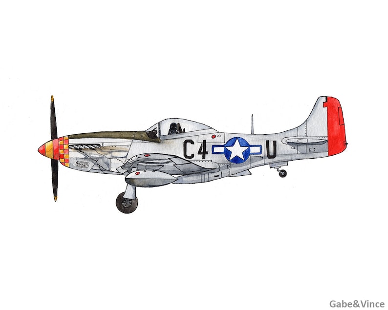 Airplane Print, P-51 Mustang, Watercolor Print, Kids Room Wall Art, Aviation Art, INSTANT DOWNLOAD image 4