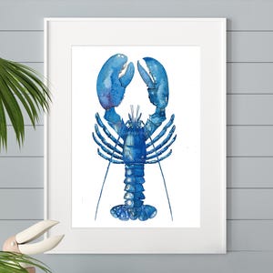 Blue Lobster Watercolor Print, Printable Coastal Wall Art from an Original Watercolor Painting by ©Gabe&Vince