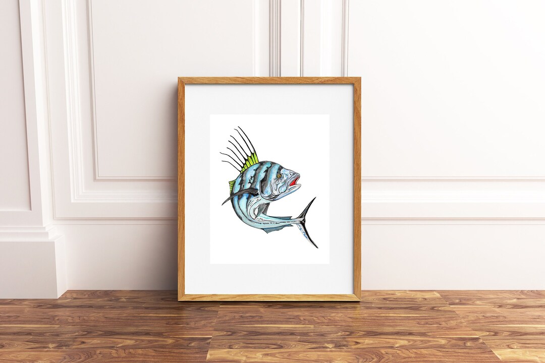 Roosterfish Watercolor Print, Coastal Wall Art, Beach House Wall Art