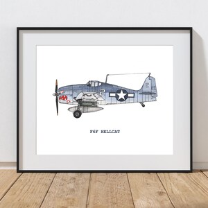 F6F Hellcat Airplane Print, Navy Fighter Wall Art, WW II Vintage Aircraft Decor, Printable Aviation Art, WWII Plane Poster, Digital Download