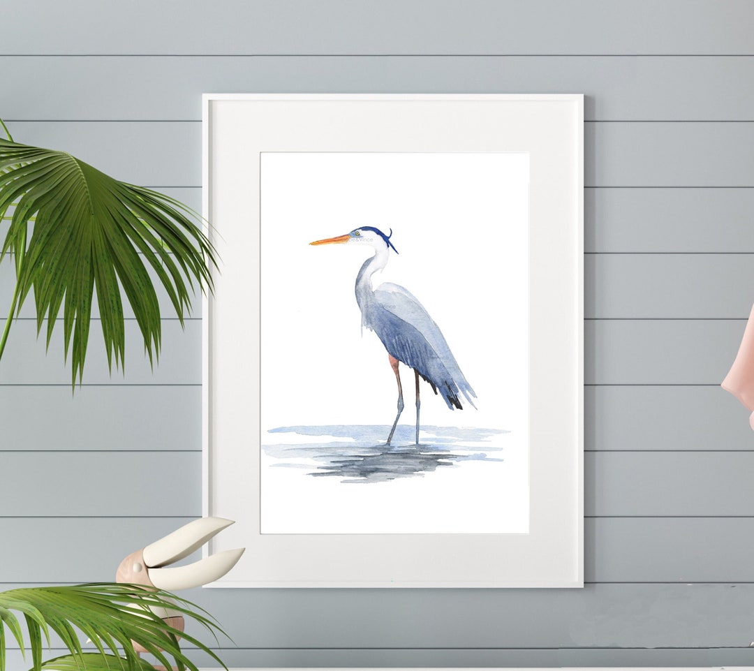 Great Blue Heron Watercolor Print, Blue Heron Print, Coastal Wall Art ...