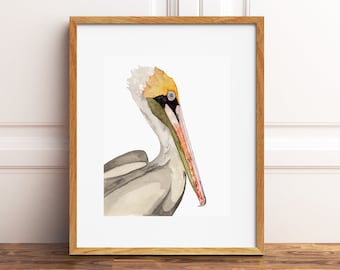Brown Pelican Watercolor Print, Coastal Wall Art, Beach House Wall Art, Home Decor, Brown Pelican Art Print, Watercolor, PHYSICAL PRINT