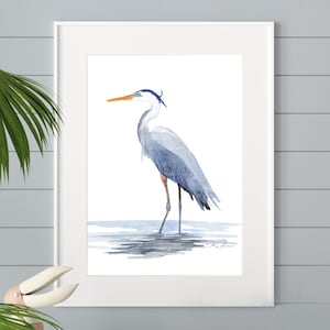 Great Blue Heron Print | Coastal Watercolor Wall Art | Beach House Décor | Digital Download
