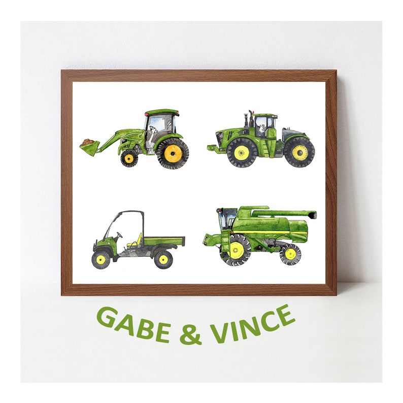 Green Tractors Poster Printable Tractors John Deere Kids Room Decor Printable Farm Vehicle Watercolor Prints Instant Download