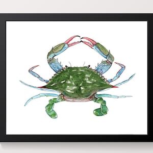 Blue Crab Watercolor Print, Blue Crab, Coastal Wall Art, Beach House Wall Art, Home Decor, Blue Crab Art Print, Watercolor, PHYSICAL PRINT