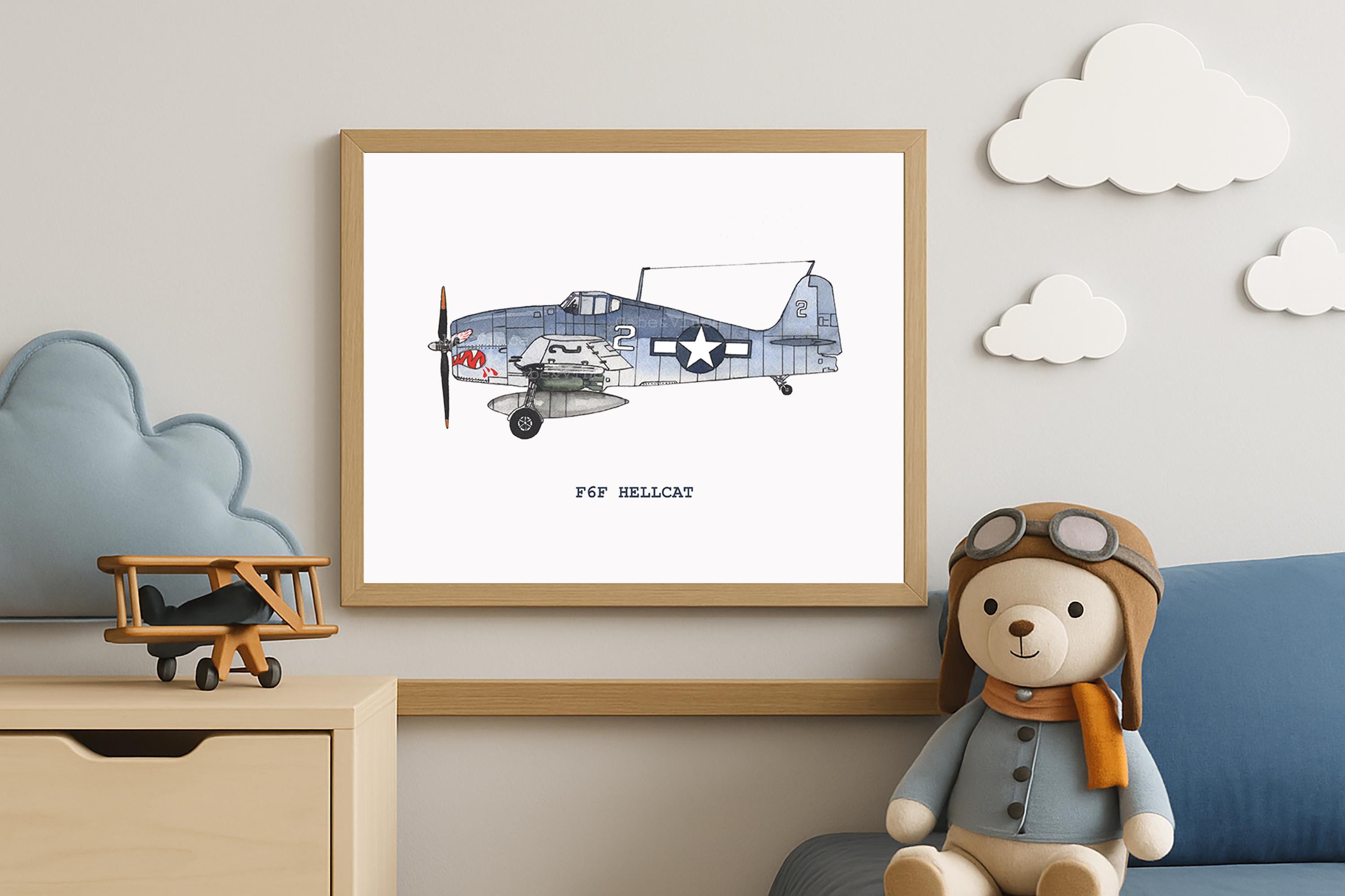 F6F Hellcat Airplane Print, Navy Fighter Wall Art, WW II Vintage