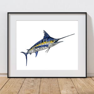 Striped Marlin Watercolor Print, Printable Coastal Wall Art, Saltwater Fish Wall Art, Home Decor, Animal Print, Fish Print, Digital Download
