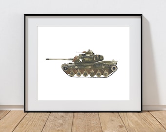 Army Tank Print: M48A2 Patton Watercolor (Digital Download)