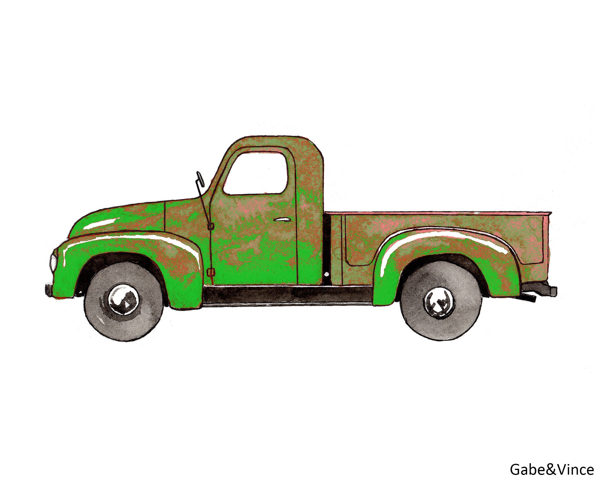 Printable Truck Wall Art Green Rusted Truck Printable Etsy