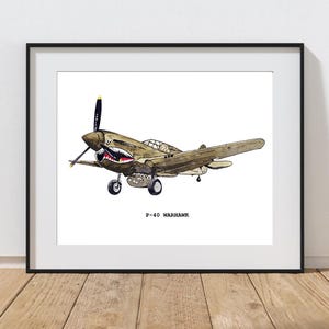 P-40 Warhawk Watercolor Print: Vintage Airplane Art for Kids (Instant Download)