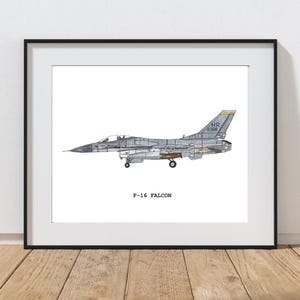 Impression avion, avion à imprimer, F-16 Falcon, art de l&#39;aviation, décoration murale aviation, art mural pour chambre d&#39;enfant, téléchargement immédiat