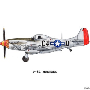 Airplane Print, P-51 Mustang, Watercolor Print, Kids Room Wall Art, Aviation Art, INSTANT DOWNLOAD image 2